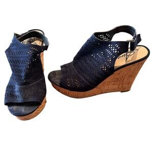 American Rag Cie Black Suede 4 1/2" Cork Heeled Wedges - SIZE 8